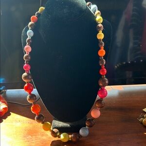 Multicolor Wood Bead Necklace - Vibrant Mixed Tones